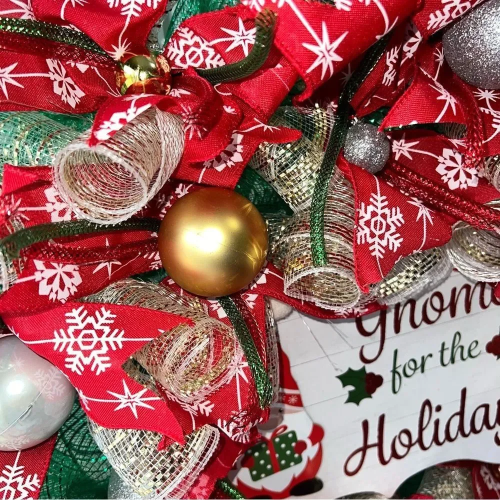 Christmas Deco Mesh Wreath “merry christmas gnome for the holidays